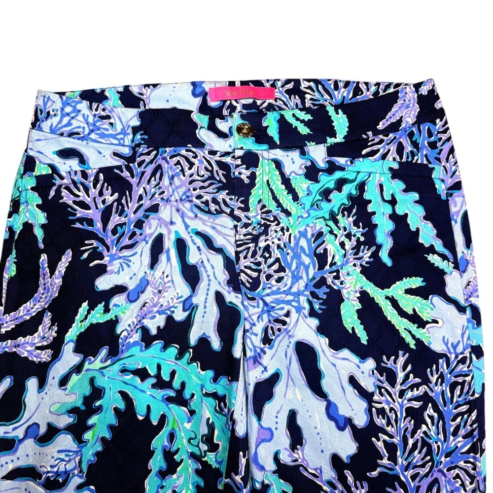 Lilly Pulitzer Kelly Ankle Pants Blue Green Coral Reef Print Stretch Womens 6 - Picture 6 of 10